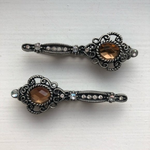 Set of 2 Vintage Hair Clips with Rhineston… - Picture 2 of 6